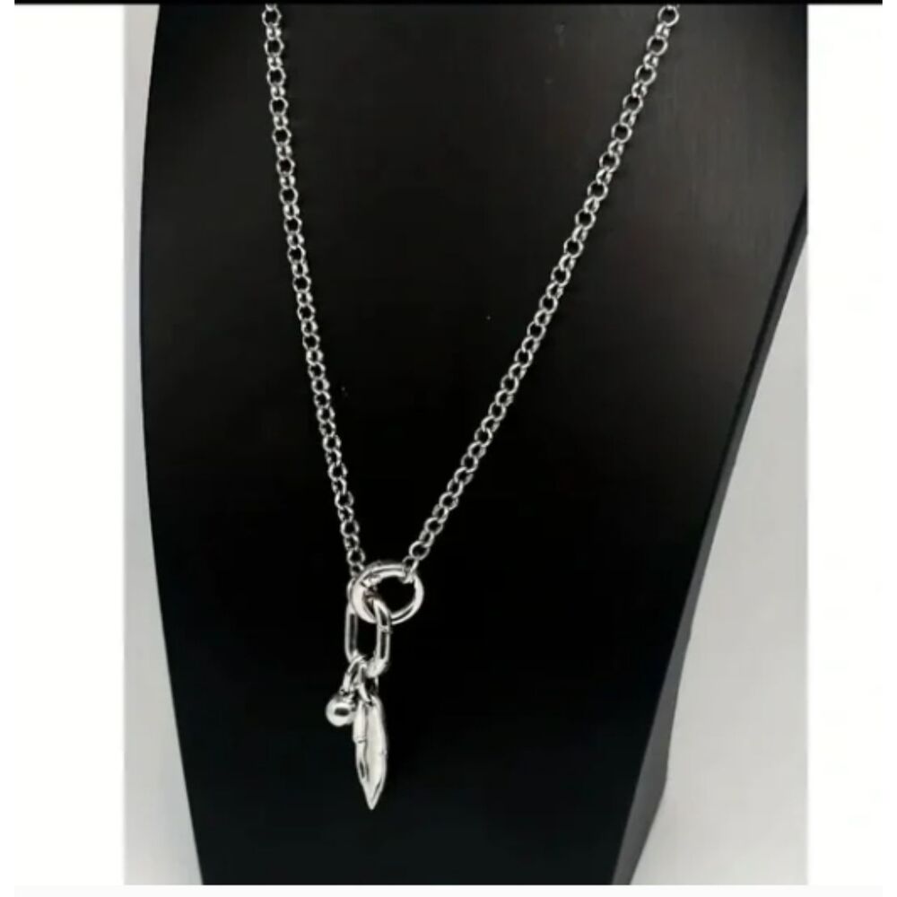 Chunky Silver Chain with feather Pendant Necklace